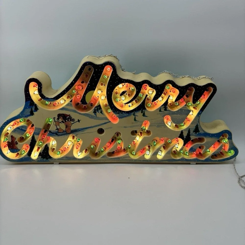 Vtg 1992 Holiday Glow Merry Christmas Lighted Sign 144 Lights 8 functions Works!